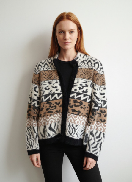 SCORZZO Mixed Animal Print Knit Cardigan