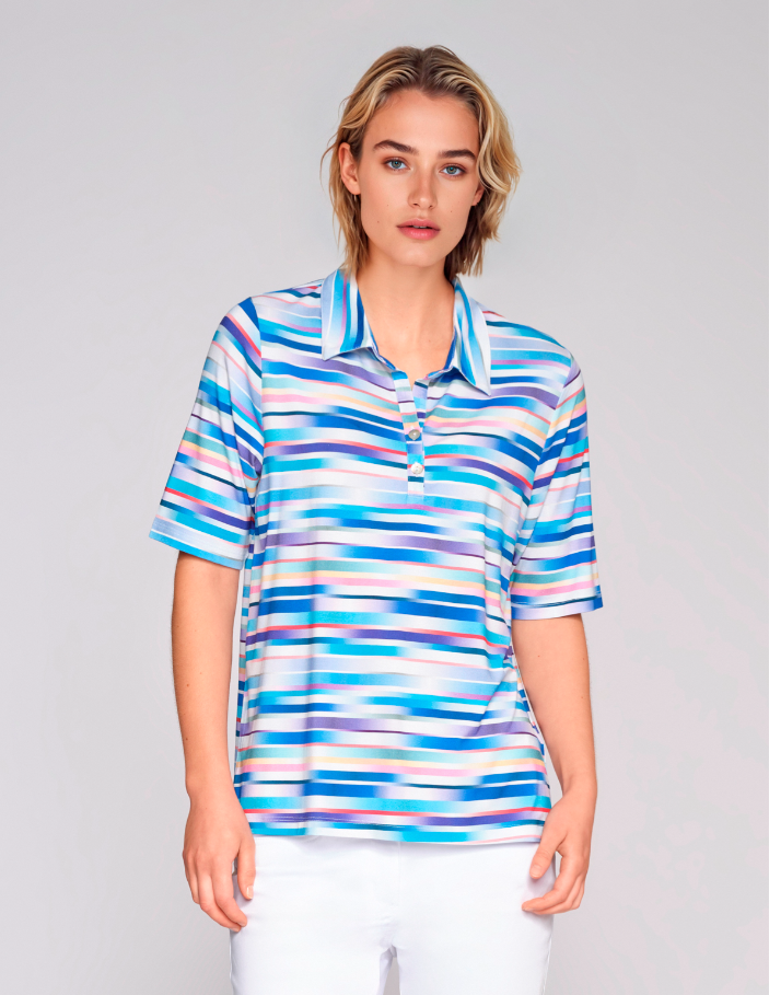 Gollehaug Blue Stripe Polo Collar Top
