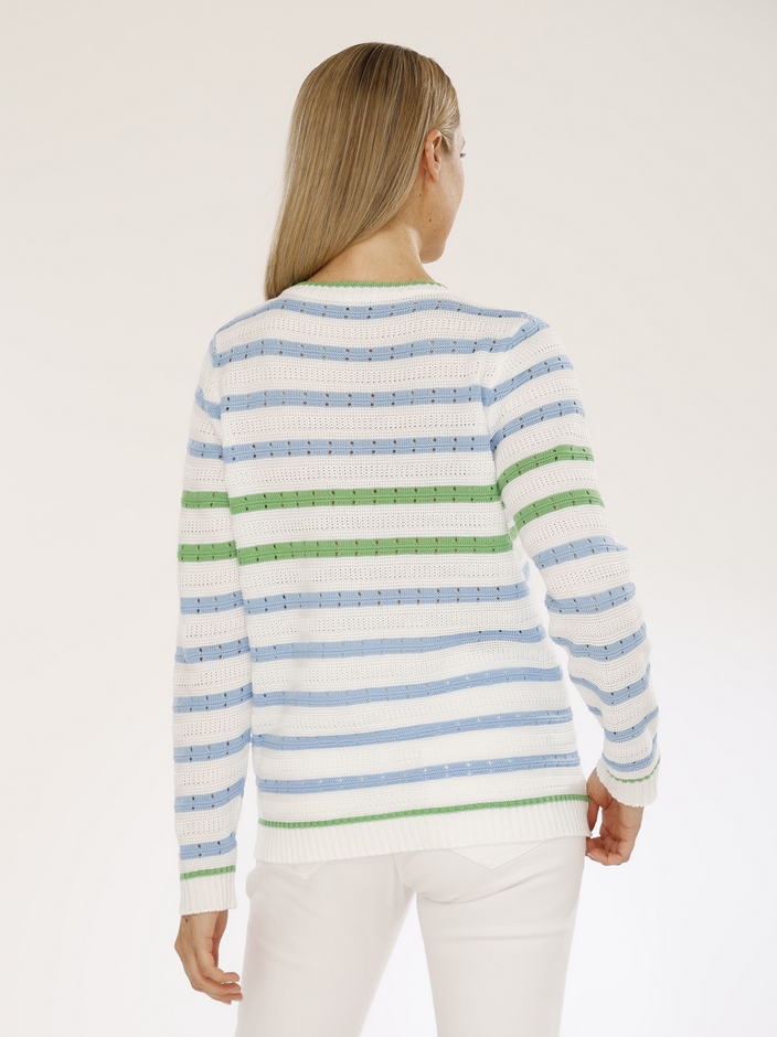 Gollehaug Green and Blue Stripe Pointelle Knit
