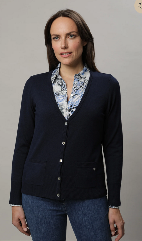 Gollehaug Navy V-Neck Button Up Cardigan