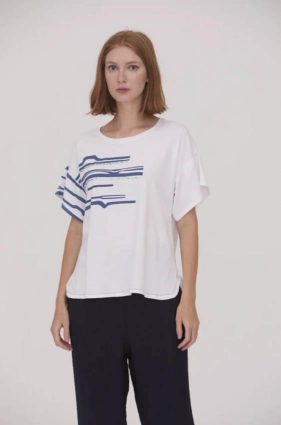 SCORZZO Blue White and Green Motif T-Shirt