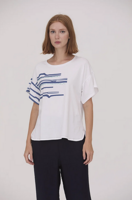 SCORZZO Blue White and Green Motif T-Shirt