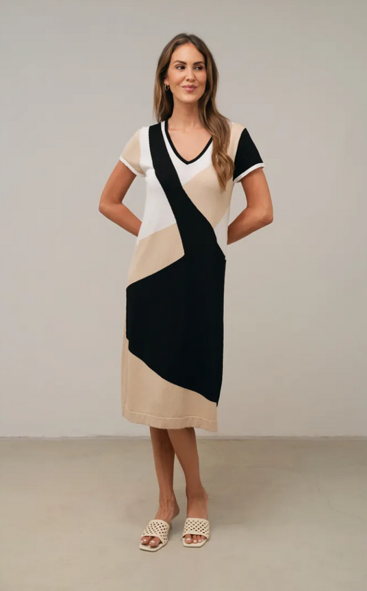 SCORZZO Black and Cream Knit Dress
