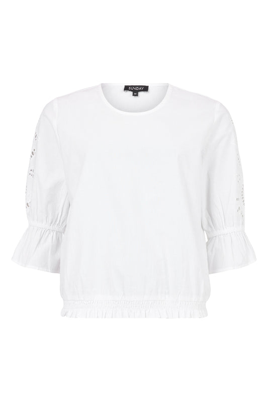 SUNDAY 100% Cotton White Embroidery Sleeve Blouse