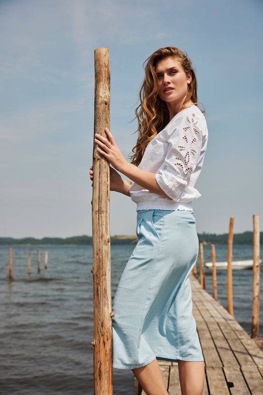 SUNDAY 100% Cotton White Embroidery Sleeve Blouse