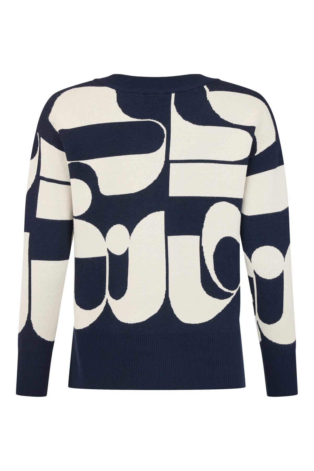 SUNDAY Navy and Cream Geo Knit Jumper