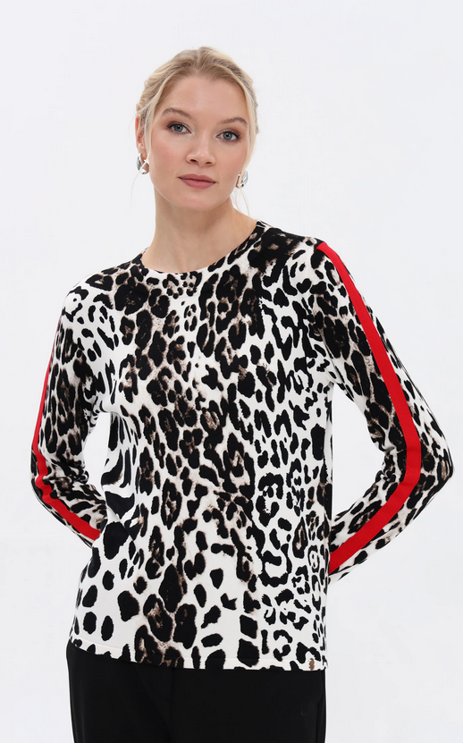 PASSIONI Leopard Red Stripe Knit Jumper