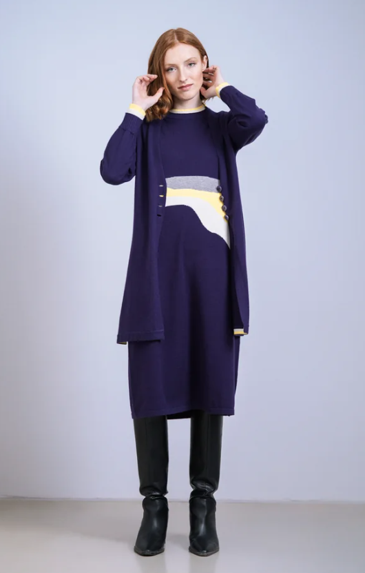 SCORZZO Purple Intarsia Knit Dress