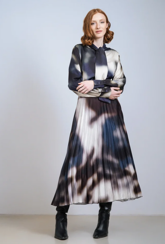 SCORZZO Navy Tie Neck Blouse