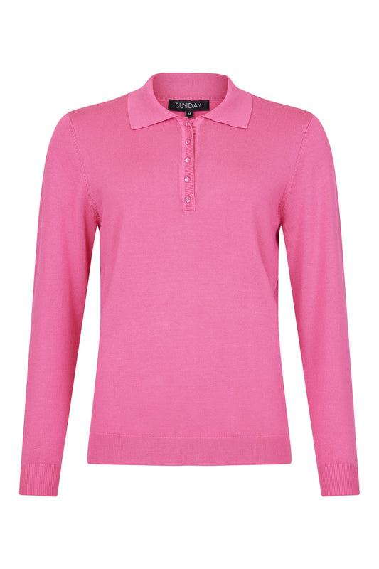 SUNDAY Pink Long Sleeve Polo Shirt Top