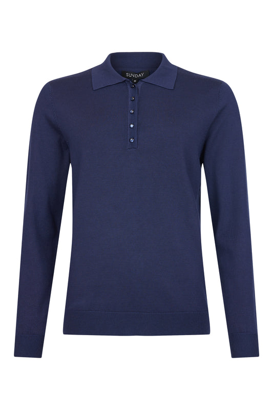 SUNDAY Navy Long Sleeve Polo Shirt Top