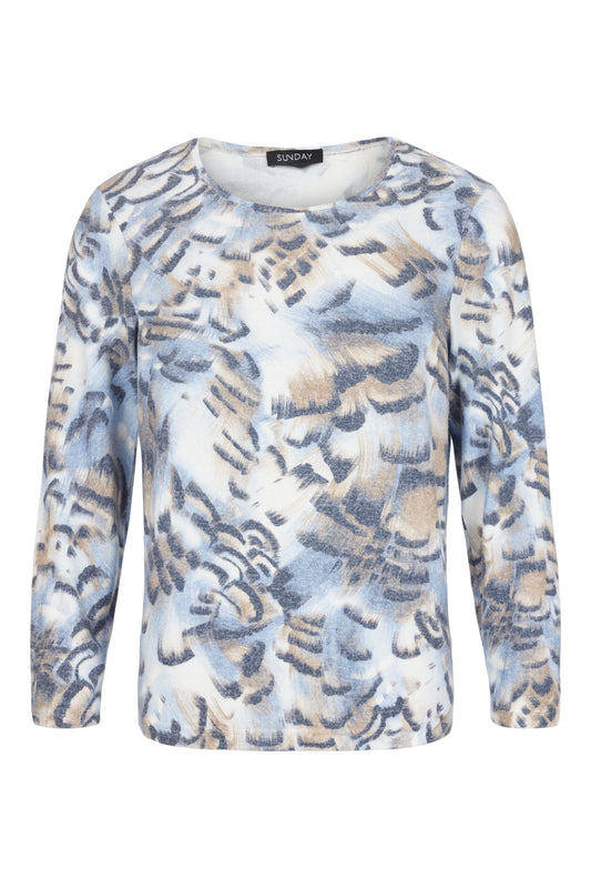 SUNDAY Blue Printed Knit Top