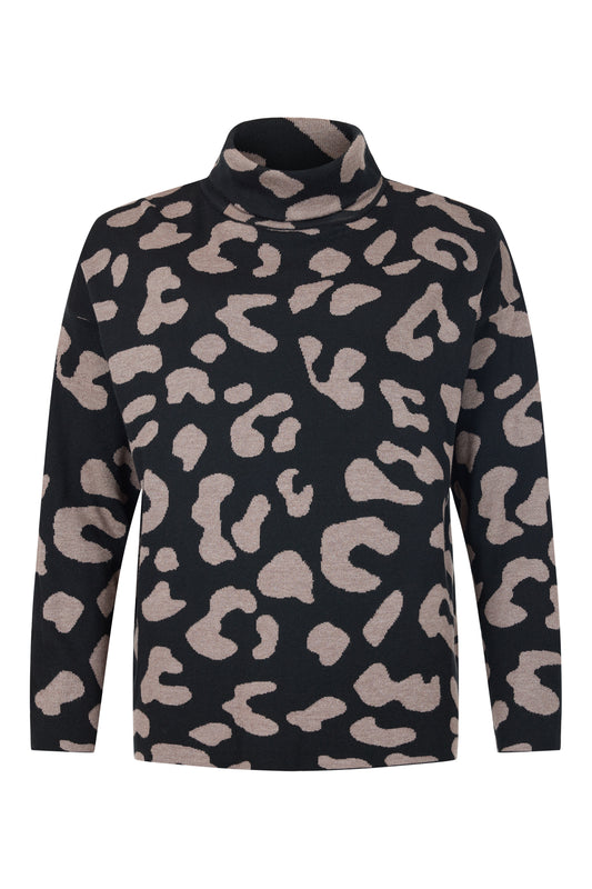 SUNDAY Black and Cream Leopard Knit Jumper