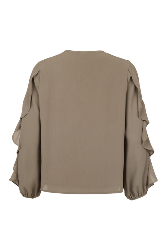SUNDAY Taupe Ruffle Blouse