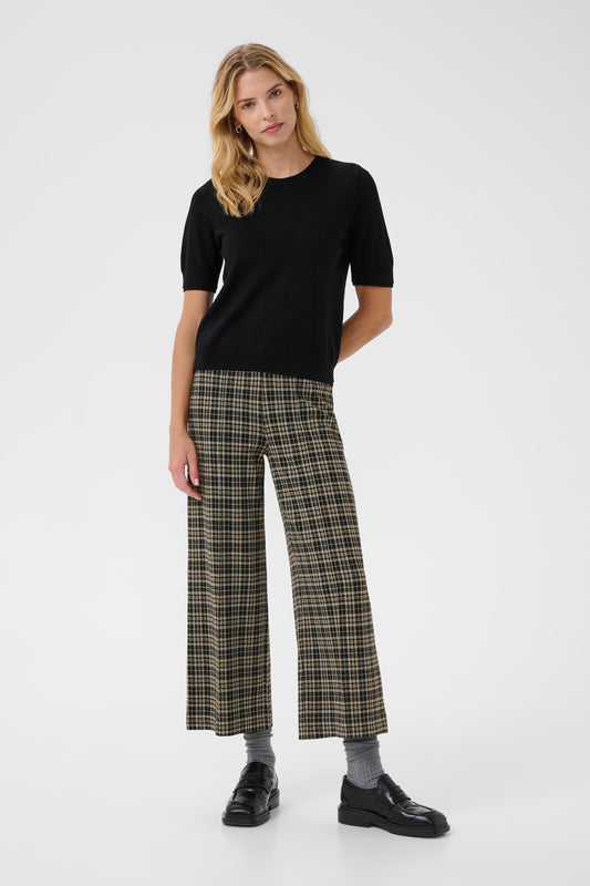 Part Two Dark Navy Check Wide Leg Trousers