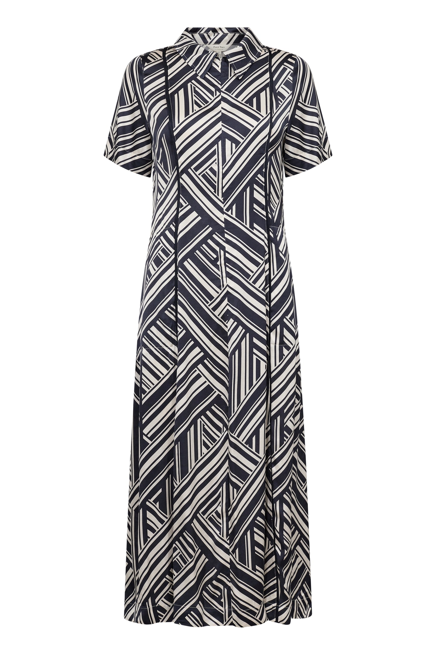 Part Two Navy and Cream Midi Dress