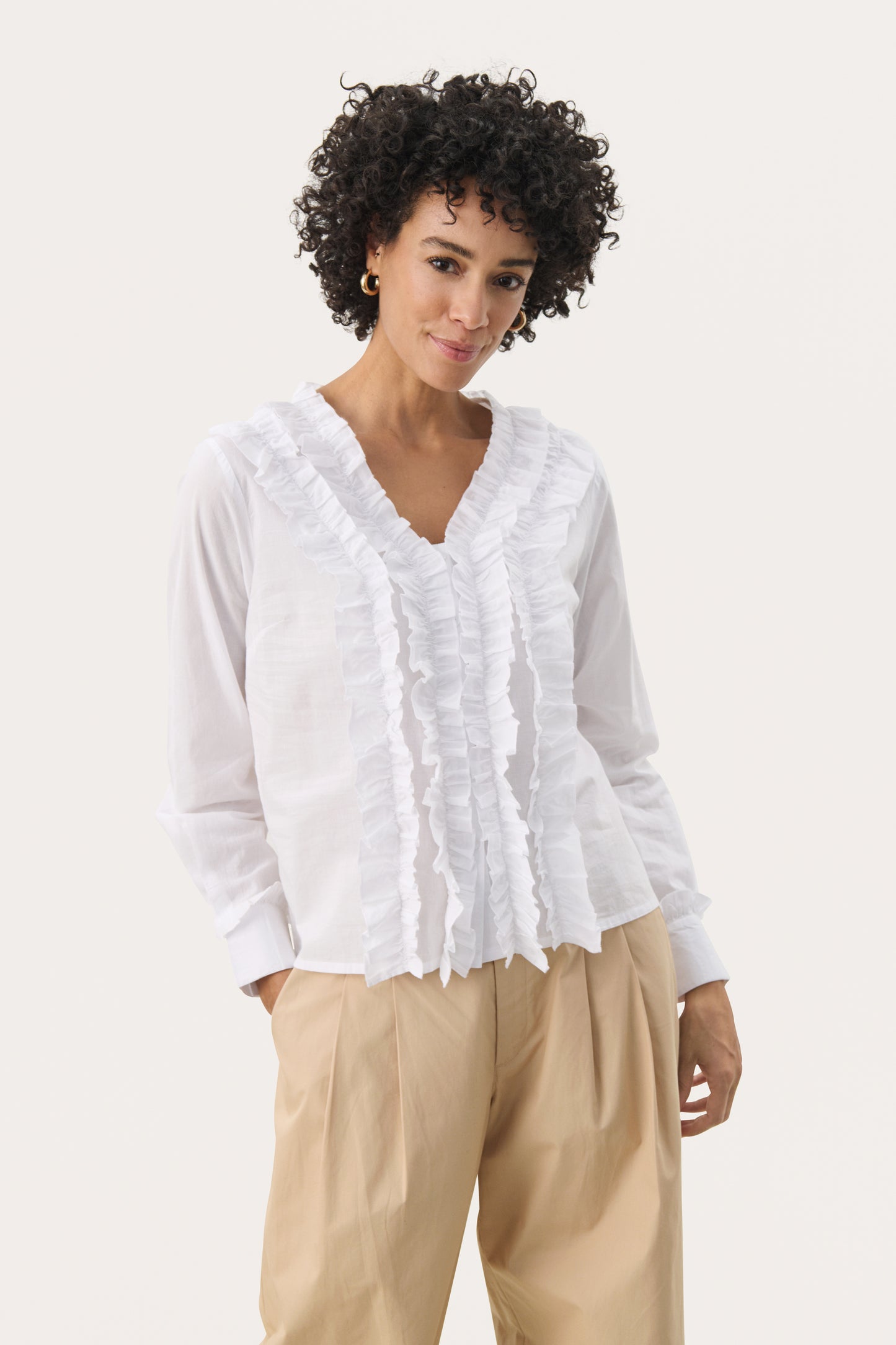 Part Two White Ruffle Blouse