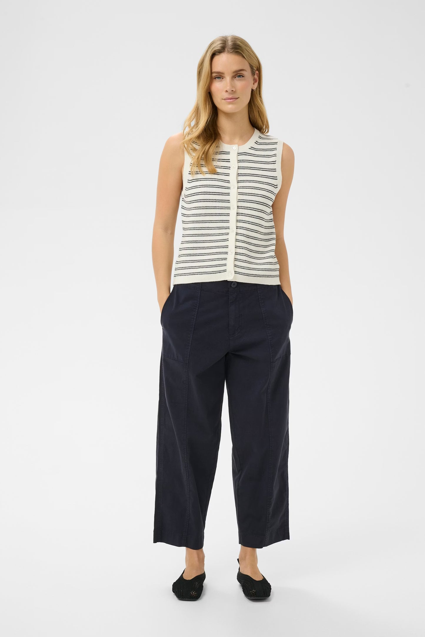 Part Two Navy Netta Barrel Leg Trousers
