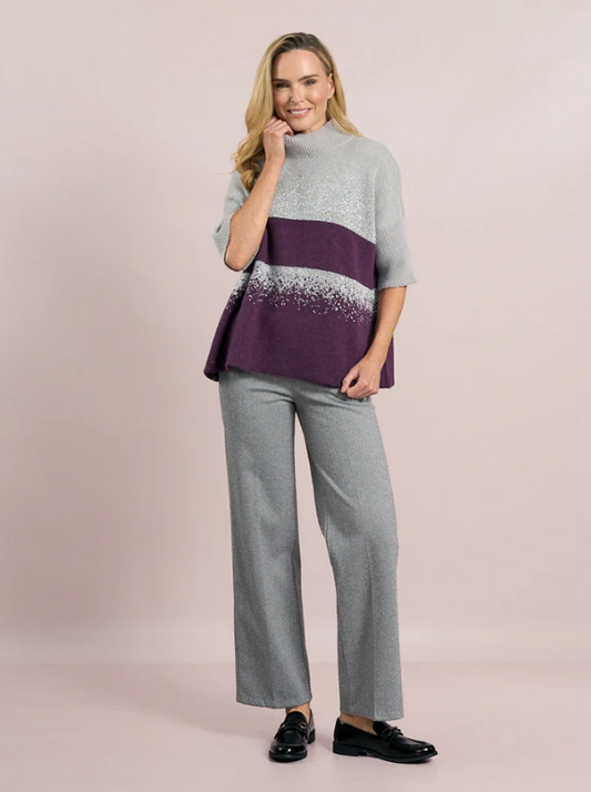 DECK Silver and Plum Lurex Knit Jumper