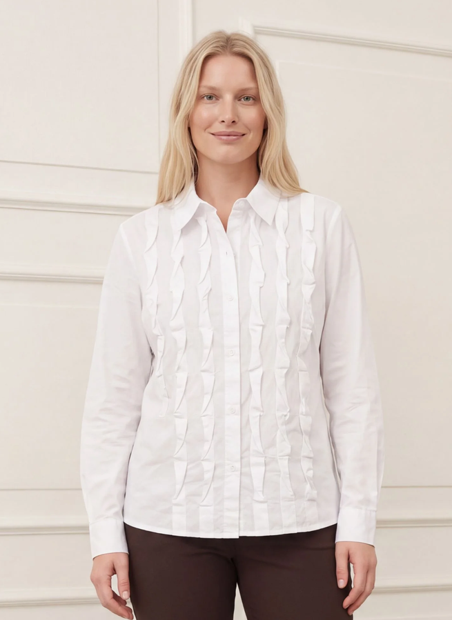 iSay White Pleated Ruffle Shirt