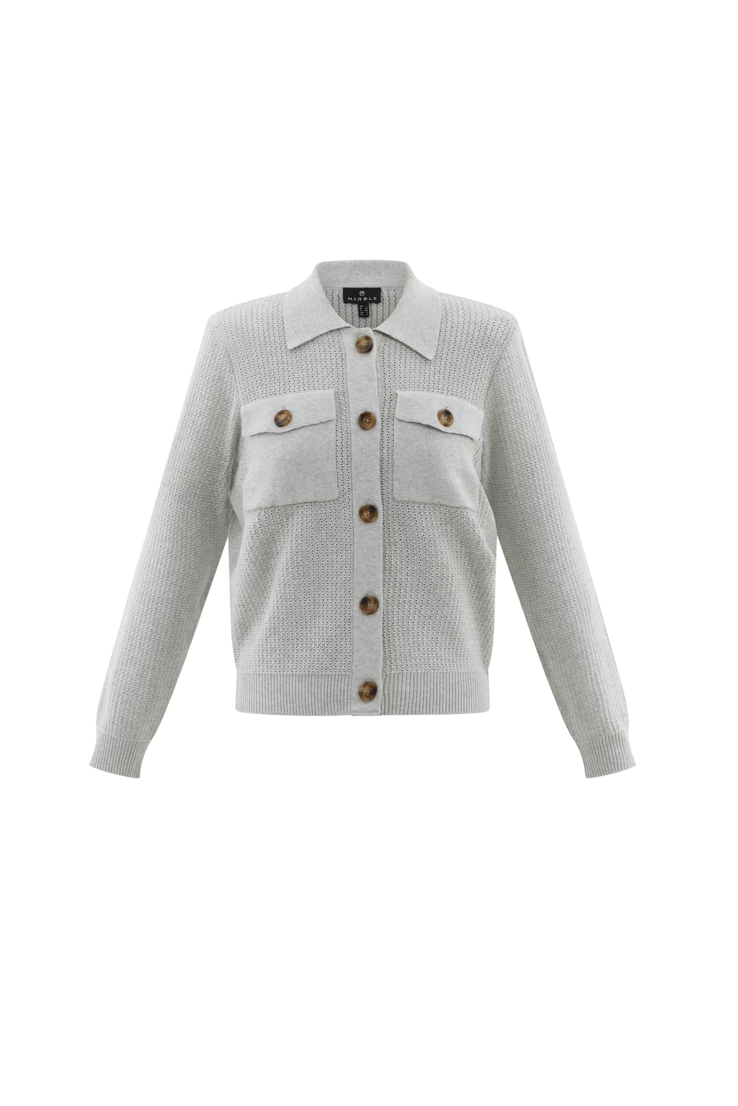 Marble Silver Grey Button Up Knit Cardigan