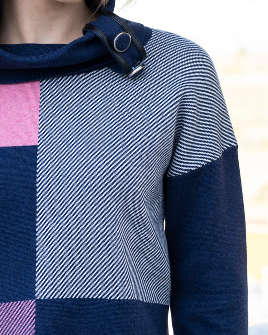 Marble Pink and Navy Cowl Neck Knit Jumper