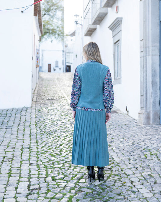 Marble Teal Slevess Knit Jumper