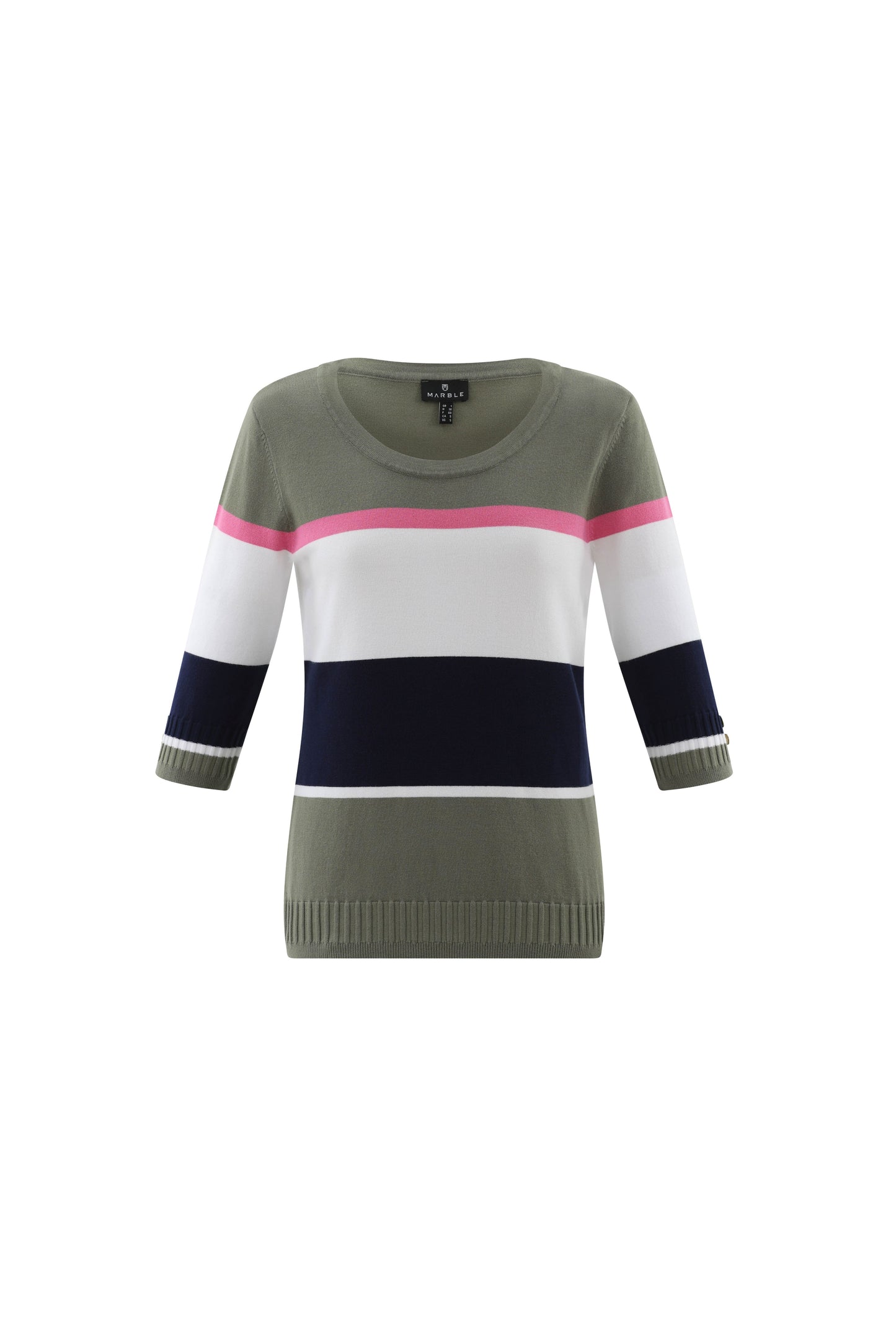 Marble Khaki and Pink Colourblock Knit Jumper