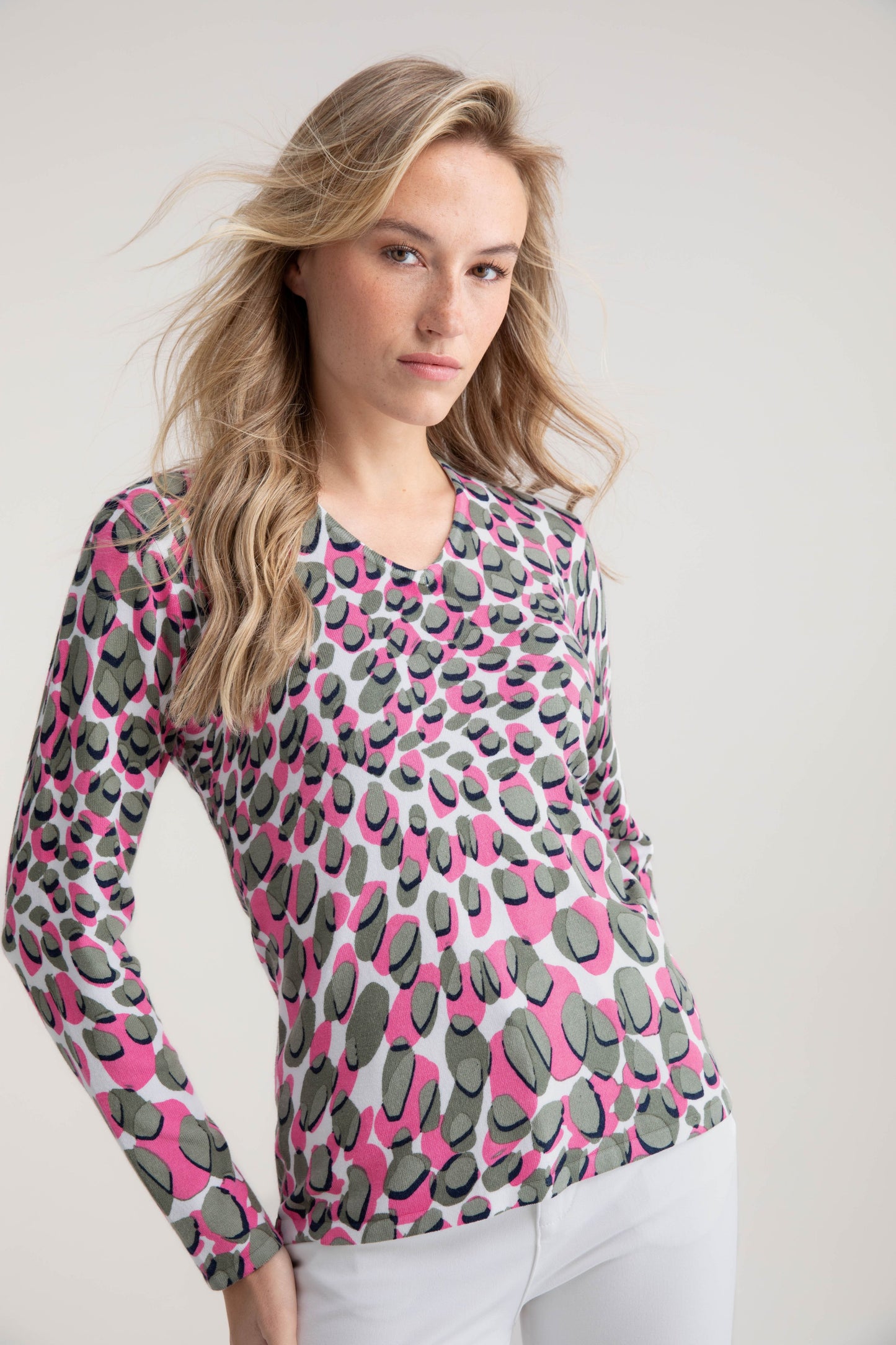Marble Pink and Khaki V-Neck Knit