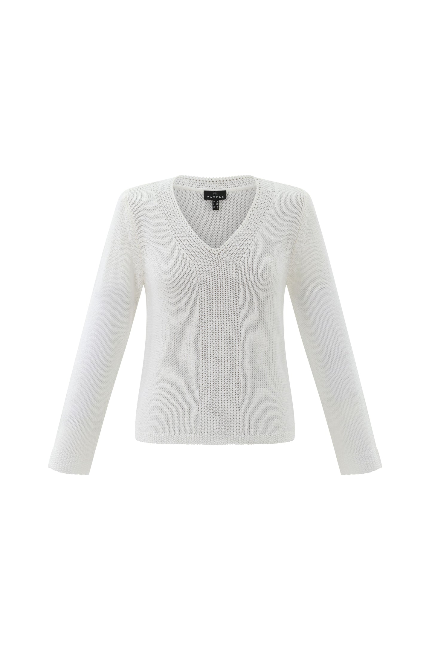 Marble White V-Neck Openwork Knit