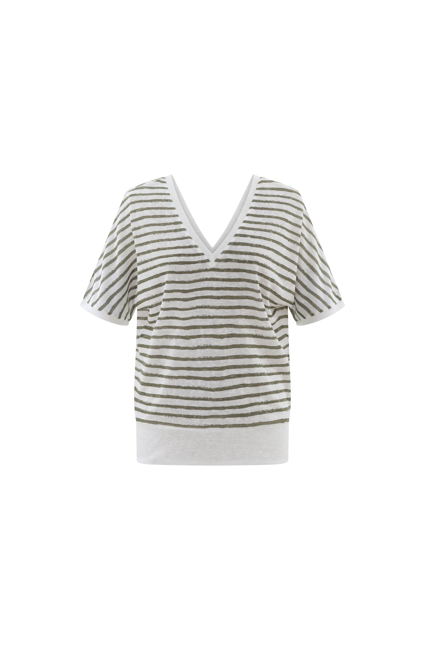 Marble Khaki Stripe V-Neck Slub T-Shirt