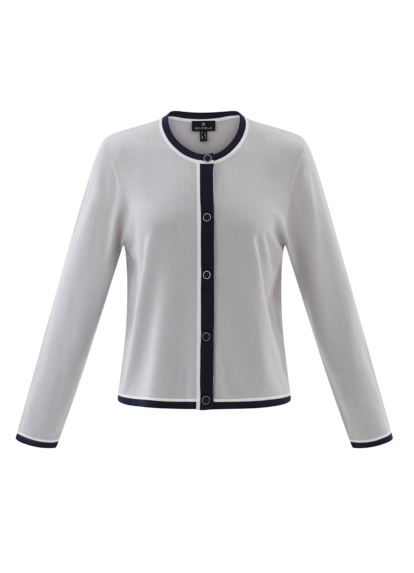 Marble Navy Trim Silver Cardigan