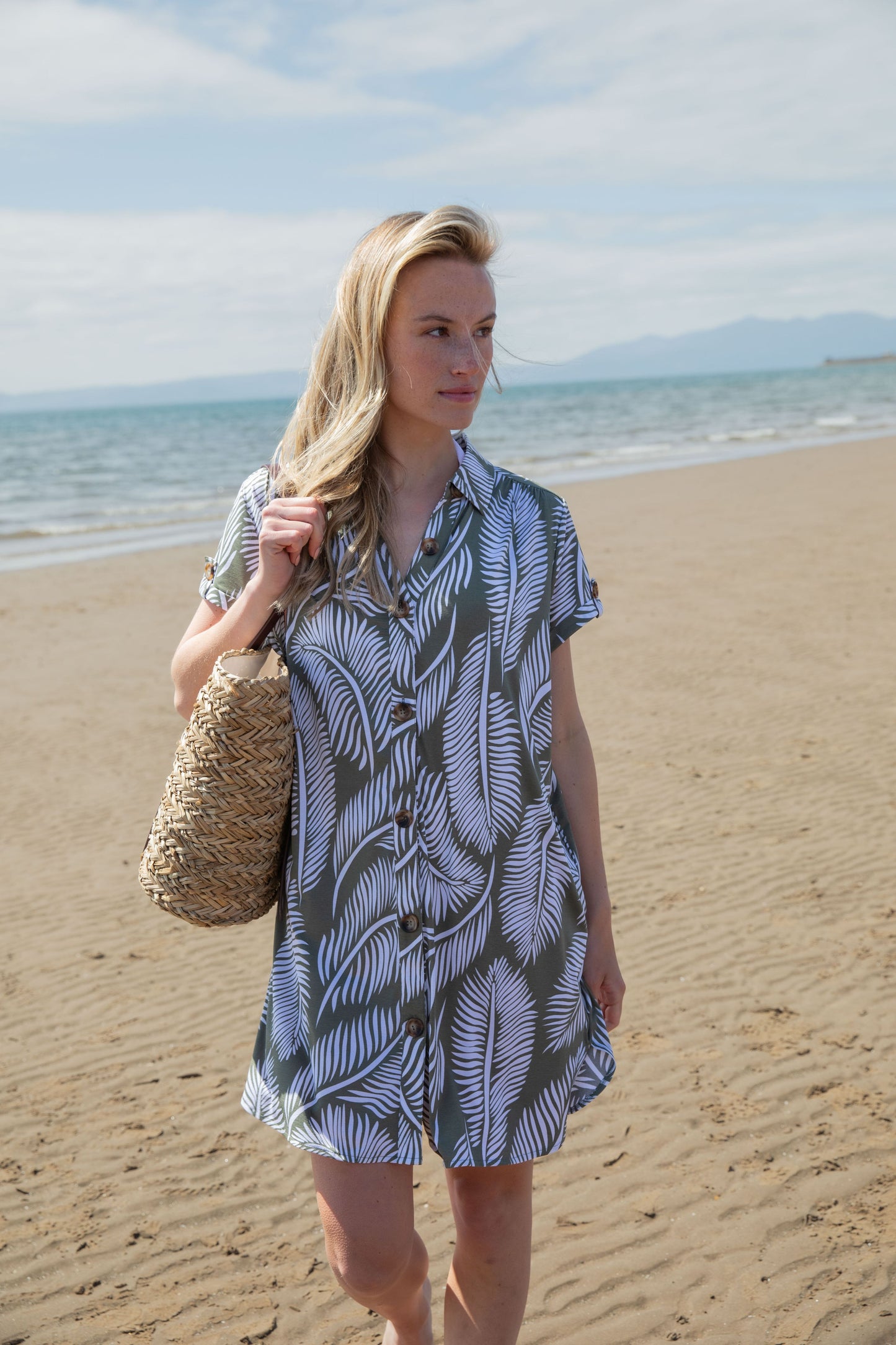 Marble Khak Button Up Mini Dress