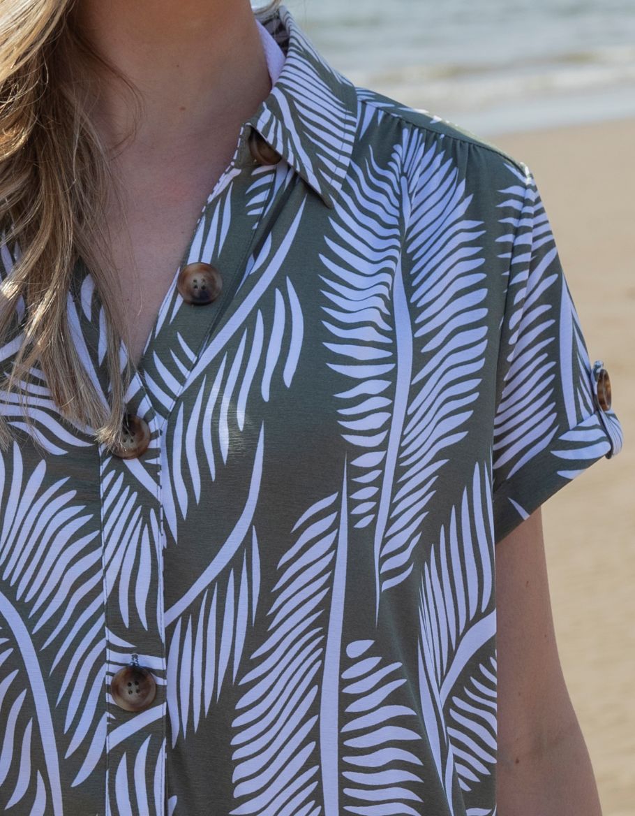 Marble Khak Button Up Mini Dress