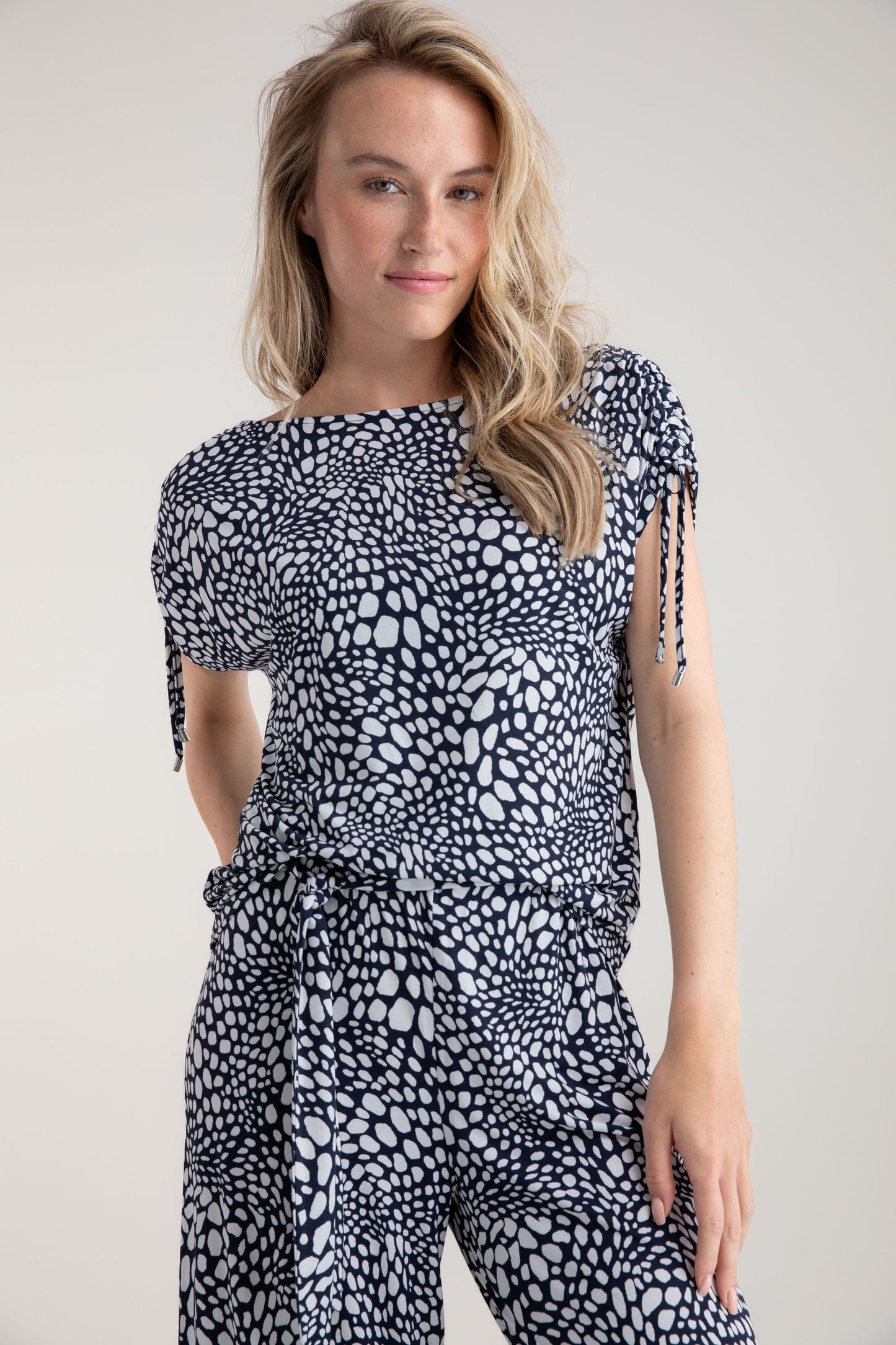 Marble Navy Spot Print Jersey Top