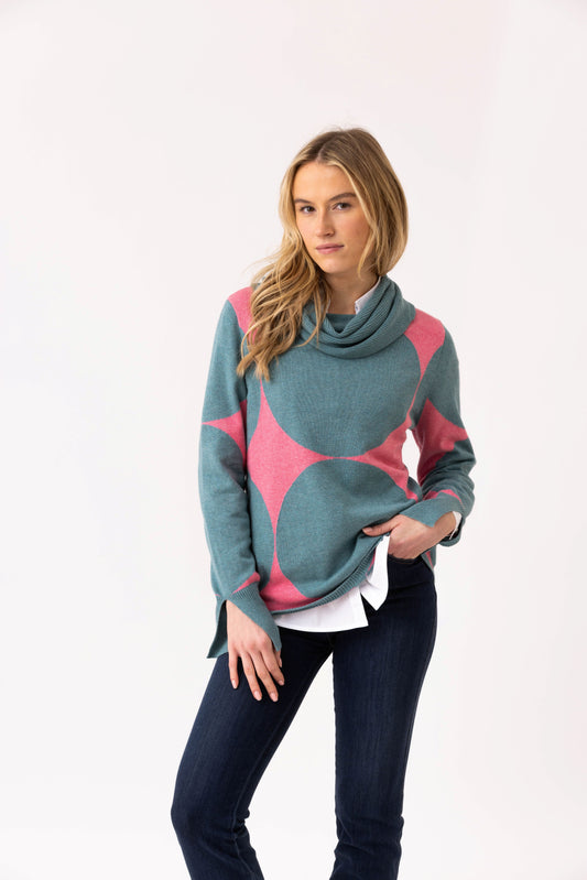 Marble Teal and Pink Circle Knit Jumper