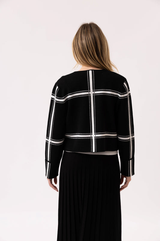 Marble Black and White Check Knit Cardigan