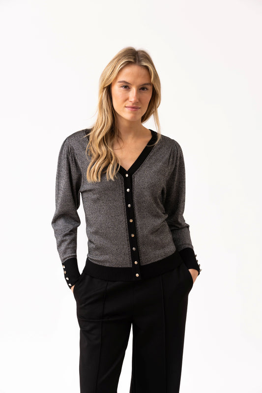 Marble Black and Metallic Grey V-Neck Cardigan