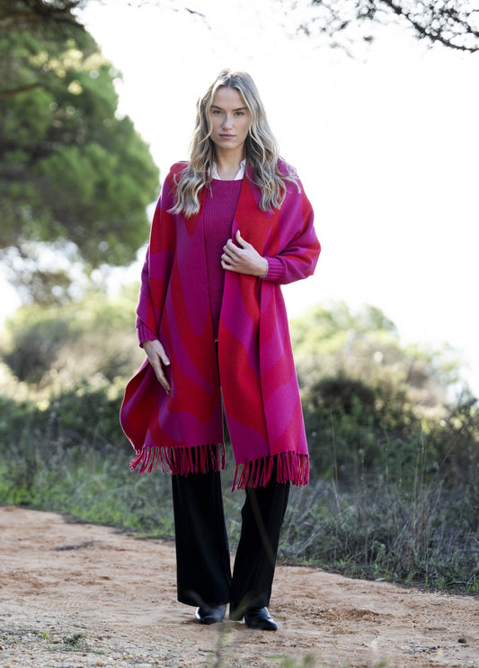 Marble Pink and Red Knit Shawl Wrap