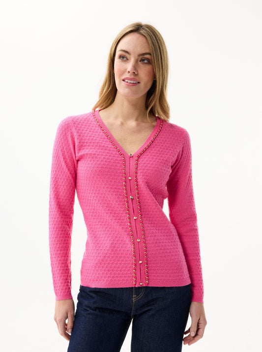 LEO&UGO Pink Chain V-Neck Jumper
