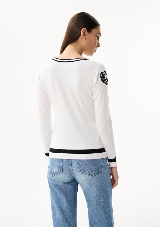 LEO&UGO Black Rose Cream V-Neck Jumper