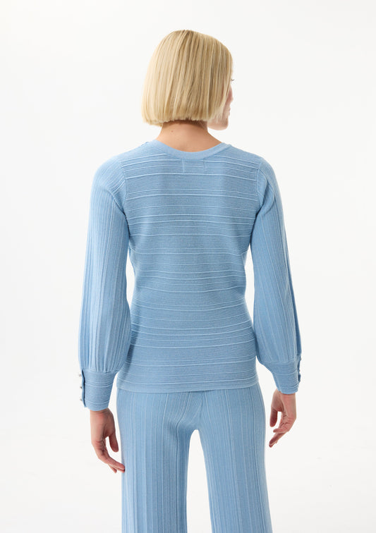 LEO&UGO Blue Lurex V-Neck Knit
