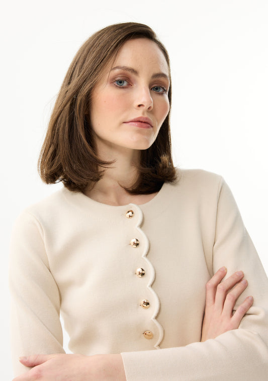 LEO&UGO Cream Scalloped Edge Knit Cardigan
