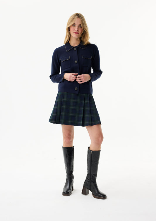 LEO&UGO Navy Knit Collared Cardigan