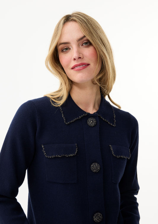 LEO&UGO Navy Knit Collared Cardigan