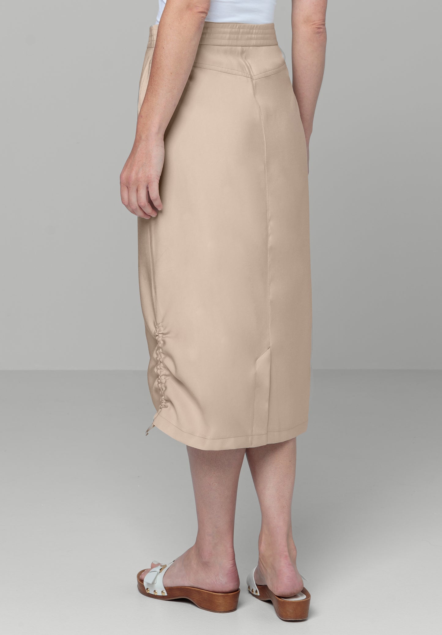 BIANCA Bisque Ruched Midi Skirt