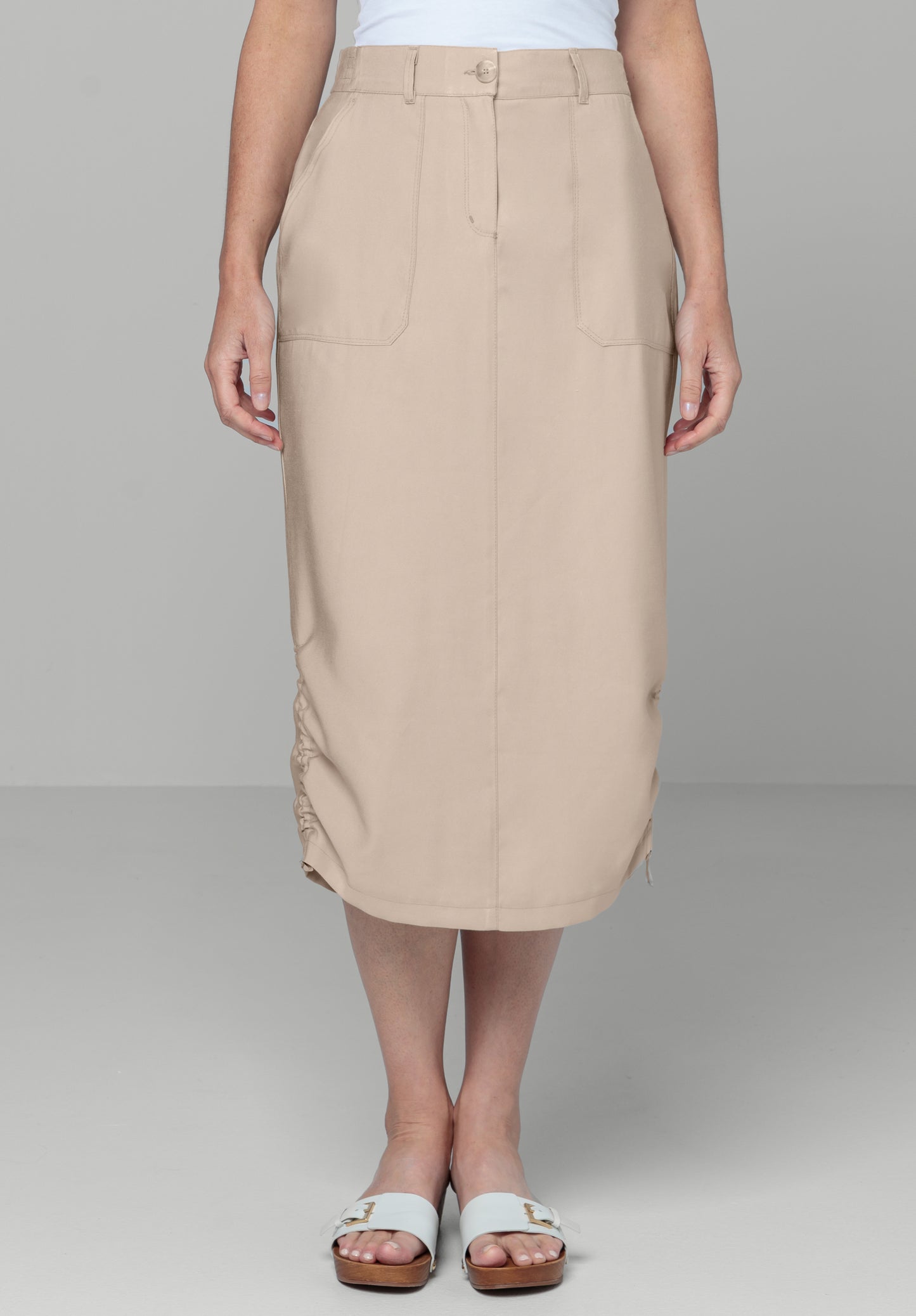 BIANCA Bisque Ruched Midi Skirt