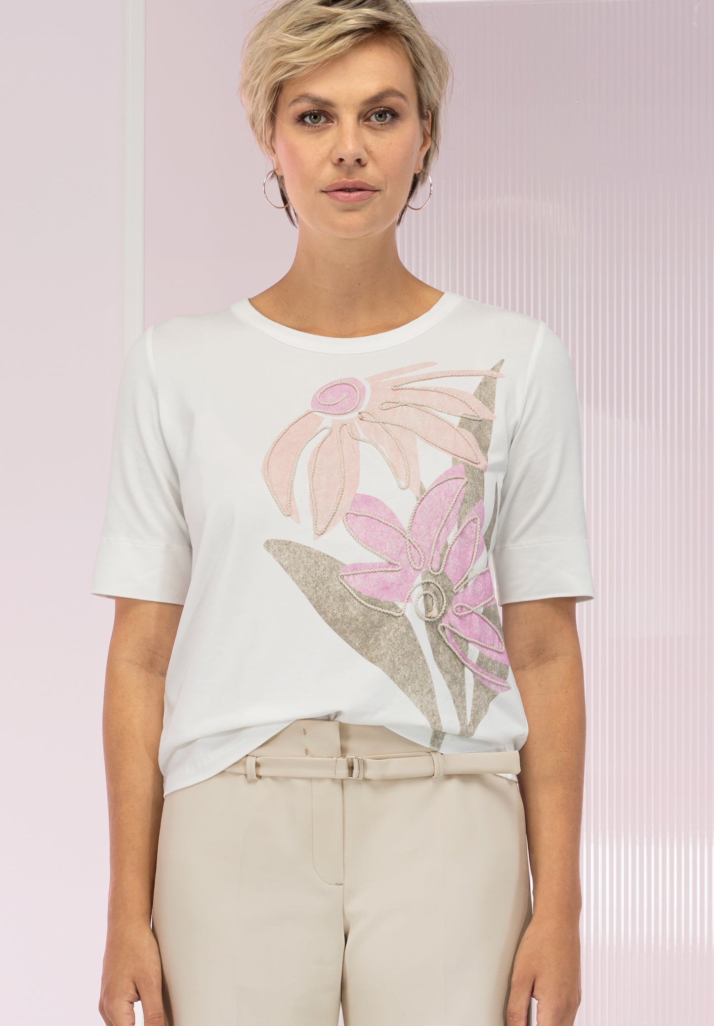 BIANCA Pink Flower Motif T-shirt