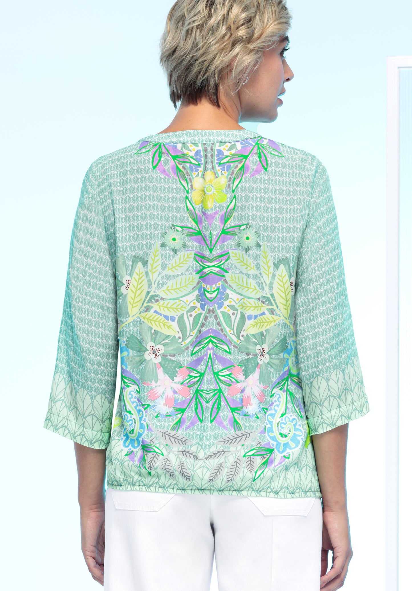 BIANCA Floral Motif Turqouise Blouse