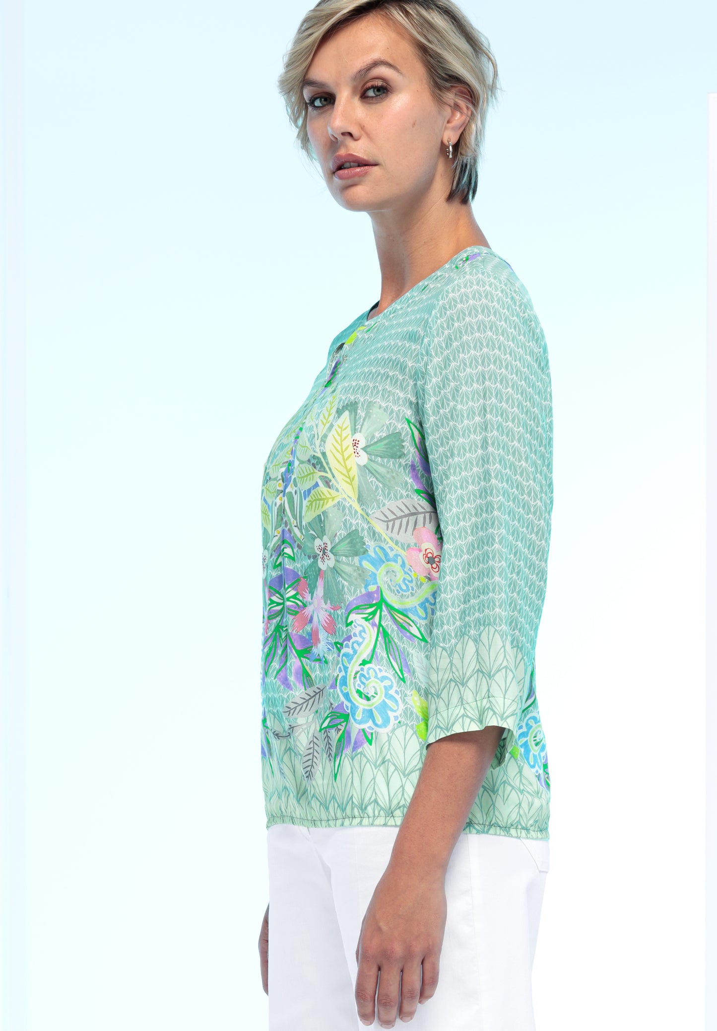 BIANCA Floral Motif Turqouise Blouse